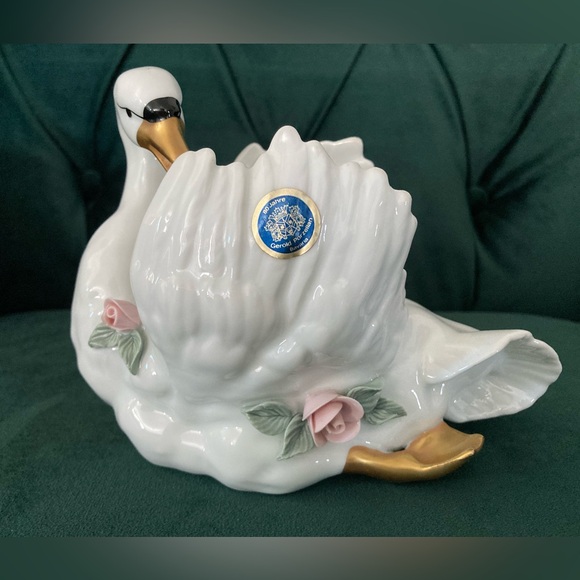 Swan Planter Porcelain Figurine W/ Roses Gerold Porzellan, Germany Rare Vintage - Picture 2 of 9